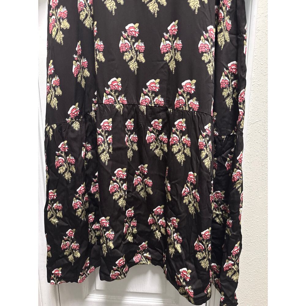Emerson Fry India Collection Black Long Sleeve Floral Block Print Dress Size Med - Picture 5 of 9